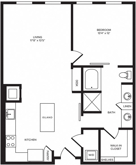 Floor plan for 1 bed, 1 bath, 912 sqft